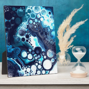 Plaque Photo Bleu et Marbre blanc Fluid Art
