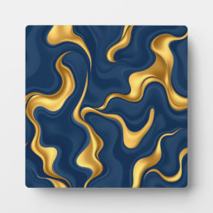Plaque Photo Bleu Nuit Or Marbre Abstrait Luxe Tourbillon