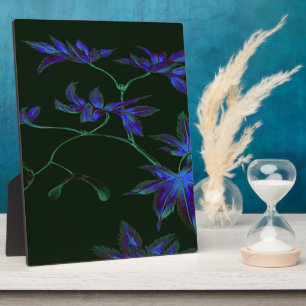 Plaque Photo Bleu profond et vert Japonais Floral Wrapped Canva