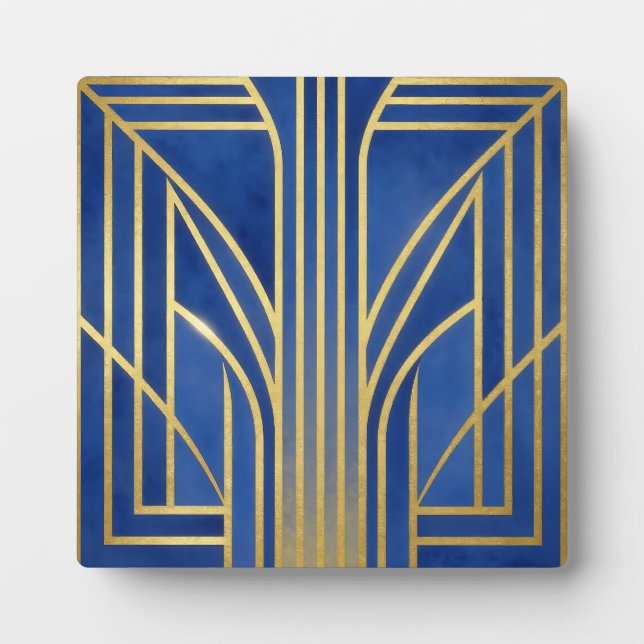 Plaque Photo Bleu Royal Or Art Déco (Devant)