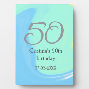 Plaque Photo bleu vert gris 50e anniversaire ajouter nom date r