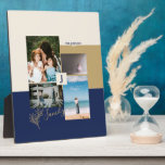 Plaque Photo Bloc de couleur moderne Famille Cadeau Photo Colla<br><div class="desc">Prenez vos moments spéciaux avec cette plaque photo moderne. Cette plaque de collage photo personnalisée comporte des blocs de couleur et de la typographie élégants avec un thème bleu marine et or couleur. Remplacez ces 4 collages photo par le vôtre et personnalisez le texte avec votre nom de famille et...</div>