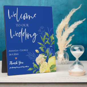 Plaque Photo Blue Floral Été Citrus Mariage Affiche de bienvenu