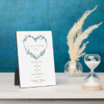 Plaque Photo Blue Floral Heart In Love Mémoire Mariage<br><div class="desc">Coeur Floral En Amour Mémoire Mariage Plaque de table. Design romantique pour se souvenir d'un être cher décédé dans la mémoire aimée citation avec un coeur floral avec les noms et la date mariage. Ce design est spécialement dédié à tout événement familial dans lequel nous voulons nous souvenir de nos...</div>