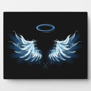 Plaque Photo Blue Glowing Angel Wings on black background