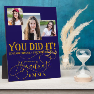 Plaque Photo Blue Gold Graduation Multi Photo Keepsaké cadeau