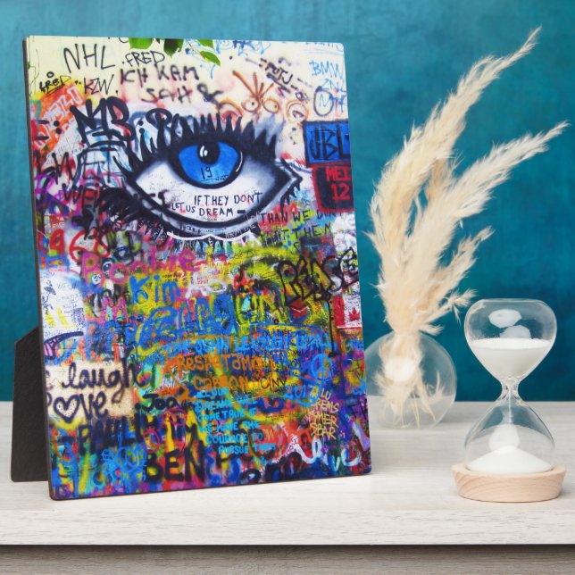 Plaque Photo Blue graffiti evil eye (Côté)