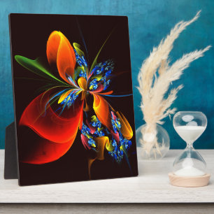 Plaque Photo Blue Orange Floral Moderne Art Abstrait Motif #03