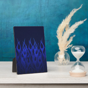 Plaque Photo Blue Racing Flames on Carbon Fiber