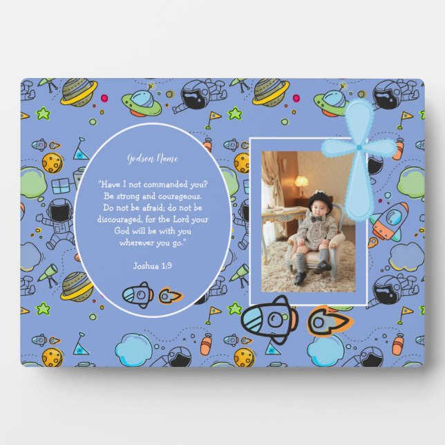 Plaque Photo Blue Space thème BAUTIZO PHOTO Bible Verse CADEAU (Devant)