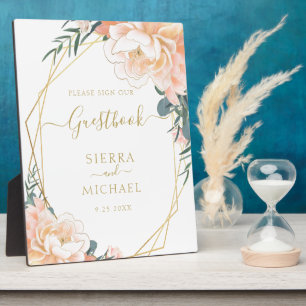 Plaque Photo Blush Gold Peach Cream Floral Mariage Livre d'or