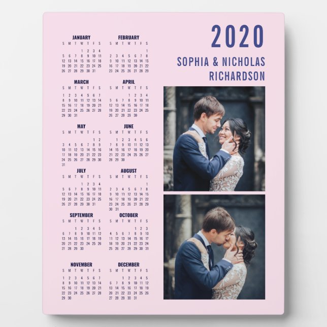 Plaque Photo Blush Pink and Navy Blue | 2020 Calendar (Devant)