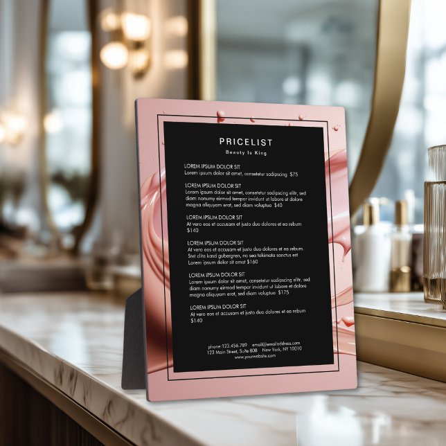 Plaque Photo Blush Pink Beauty Salon Price List (Blush Pink Beauty Salon Price List Plaque)