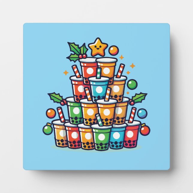 Plaque Photo Boba Christmas Tree - Funky Bubble Tea Holiday (Devant)