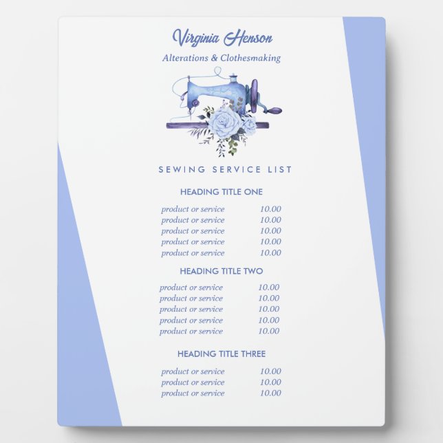 Plaque Photo Boho Blue Floral Machine à coudre Coiffure (Devant)