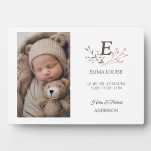 Plaque Photo Boho Floral Initial Bébé Nouveau-né