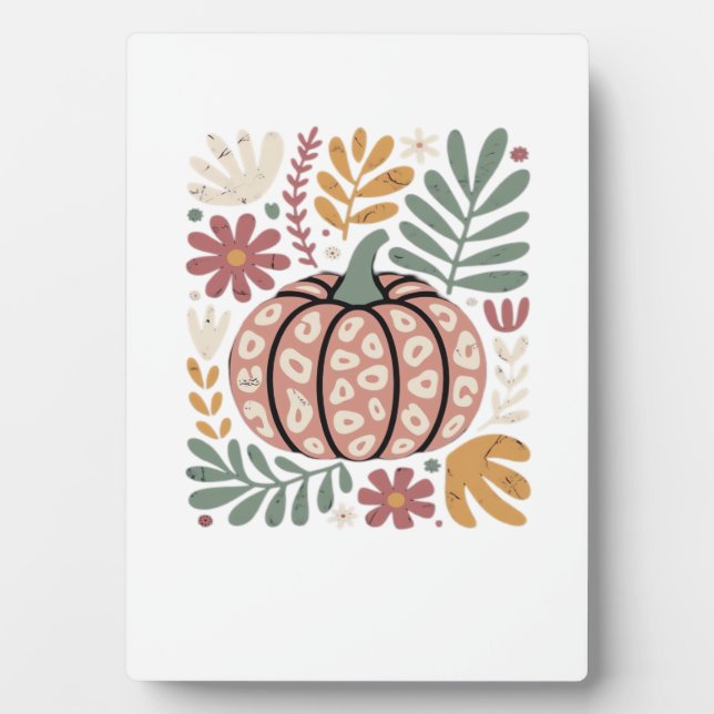 Plaque Photo Boho Léopard Citrouille Automne � Rétro Floral D'a (Devant)