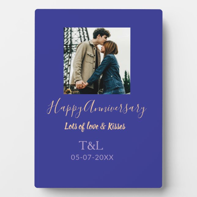 Plaque Photo Boho moderne heureux anniversaire ajouter nom bleu (Devant)