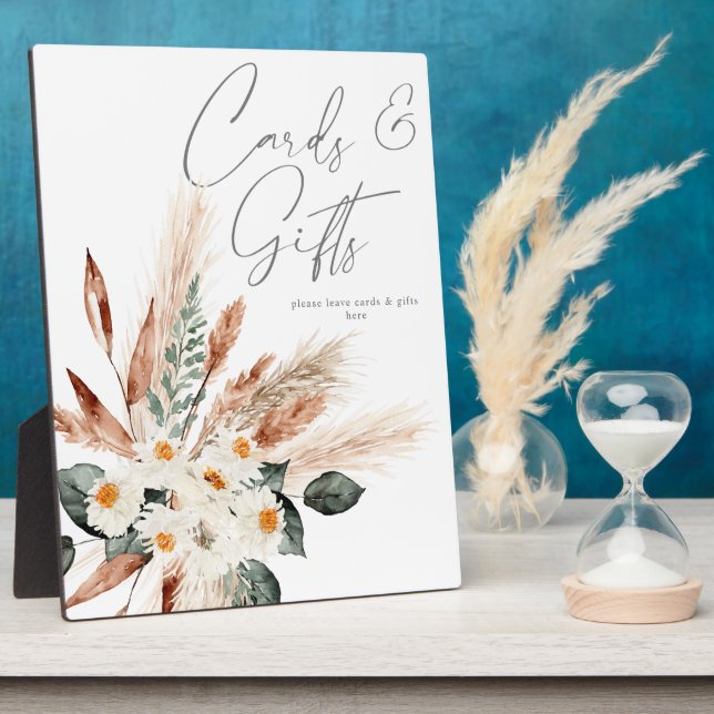 Plaque Photo Boho Pampas en cuivre & Cartes Florales Beige Cade (Côté)