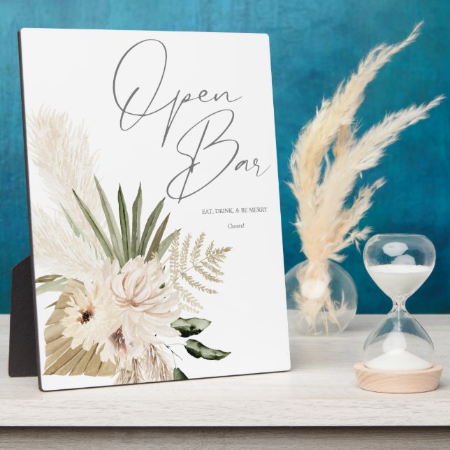 Plaque Photo Boho Pampas Grass & Beige Floral Open Bar Signal 2 (Côté)