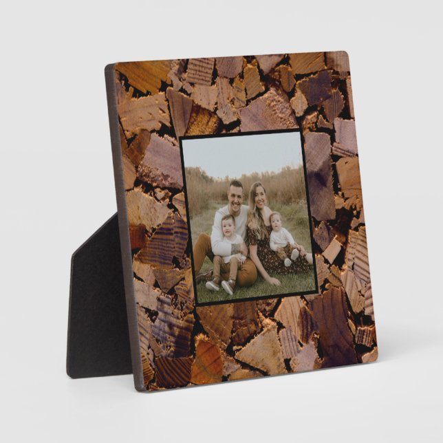 Plaque Photo Bois de chauffage rustique cabine bois  écorce mot (Recto)