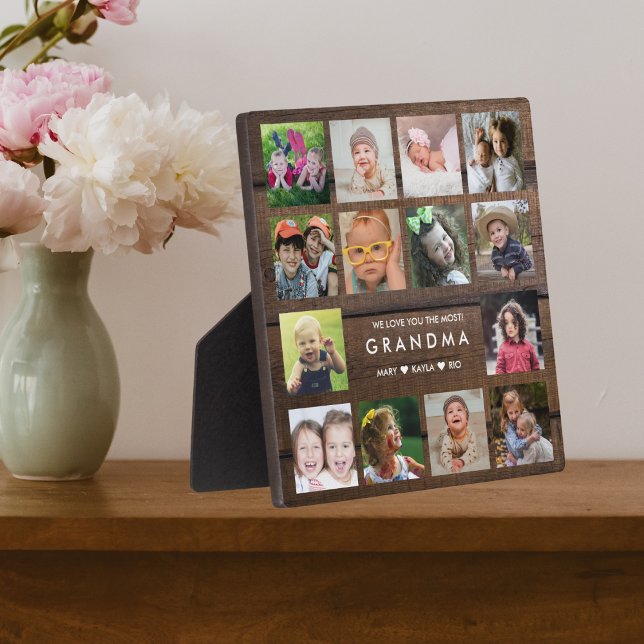 Plaque Photo Bois foncé Nous t'aimons Grand-mère 14 Photo Colla (Créateur téléchargé)