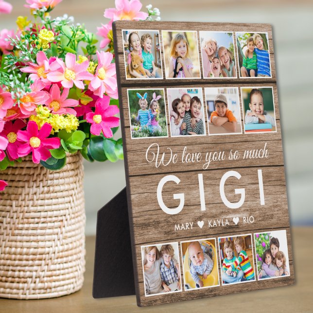 Plaque Photo Bois rustique Nous Vous Aimons Gigi 12 Photo Colla (Rustic Wood We Love You Gigi 12 Photo Collage Plaque
)
