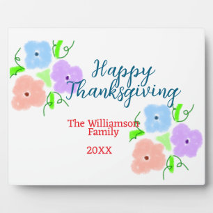 Plaque Photo Bon thanksgiving bleu violet rose ajouter famille