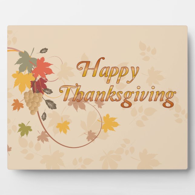 Plaque Photo Bon thanksgiving - feuille, raisins et rubans (Devant)