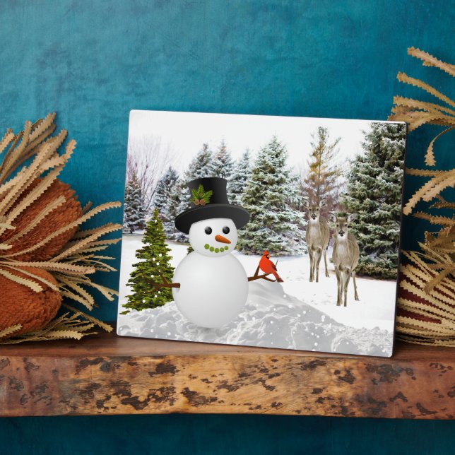 Plaque Photo Bonhomme de neige et cerf / Décoration de maison p (Côté)