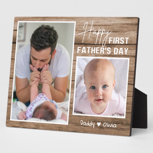 Plaque Photo Bonne première Fête des pères Nouveau Papa 2 Photo (Côté)