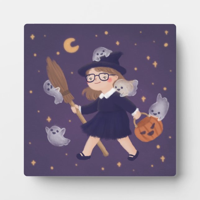Plaque Photo Bonne Sorcière Halloween & Fantômes (Devant)