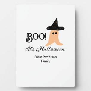 Plaque Photo Boo c'est Halloween du nom de famille orange fantô