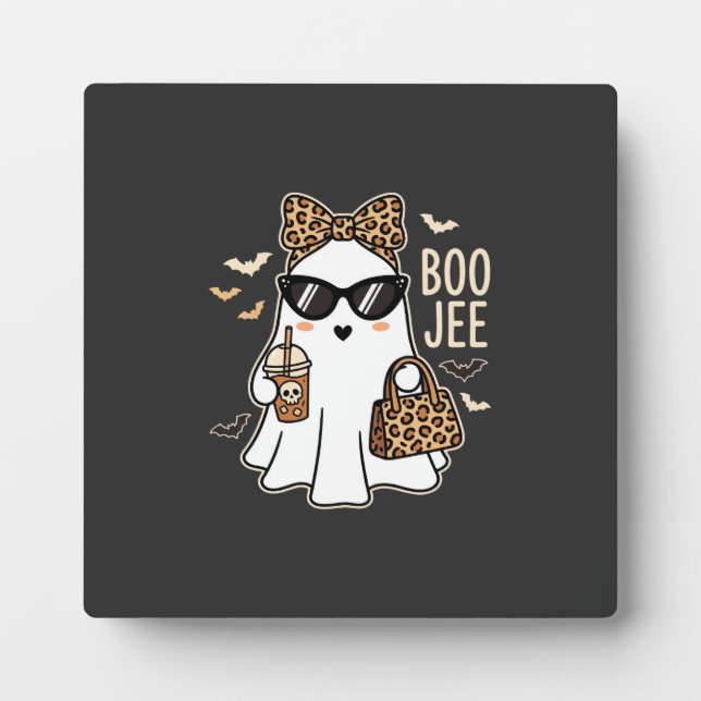 Plaque Photo Boo Jee Cute Ghost Halloween Leopard Design_1 (Devant)