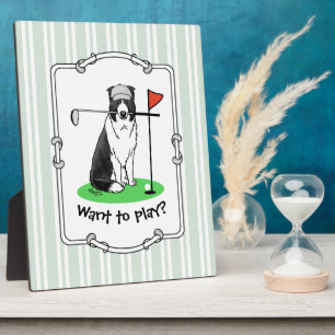 Plaque Photo Bordure Collie Chien Jouer Golf (noir & blanc) Amu