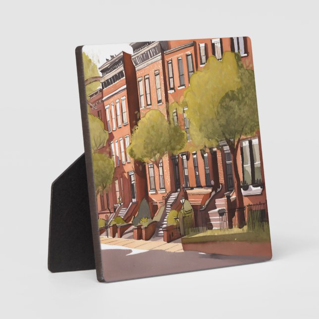 Plaque Photo Boston Brownstones | Aquarelle Beacon Street (Recto)