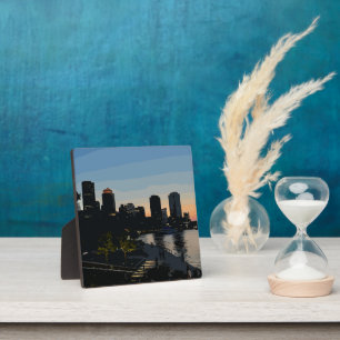Plaque Photo Boston Seaport Sunset City Skyline