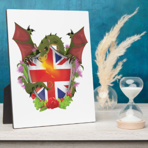 Plaque Photo Bouclier Union Jack britannique et Dragon