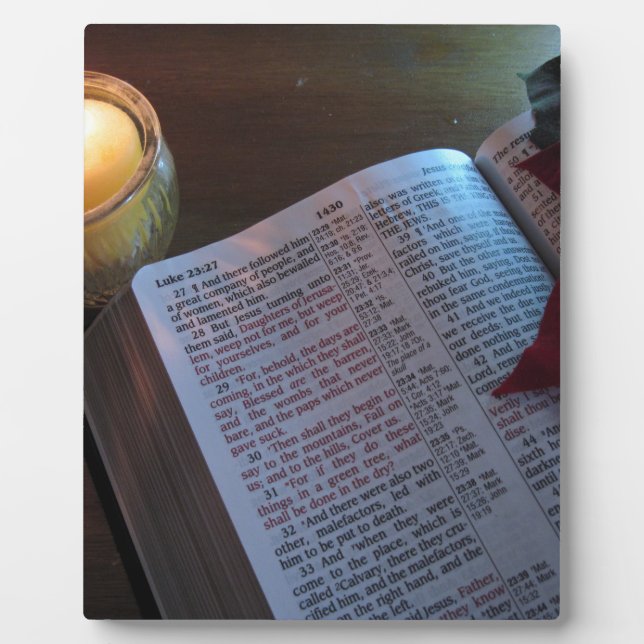 Plaque Photo Bougie, Bible et Poinsetta (Devant)