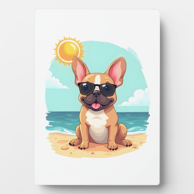 Plaque Photo Bouledogue français en vacances (Devant)