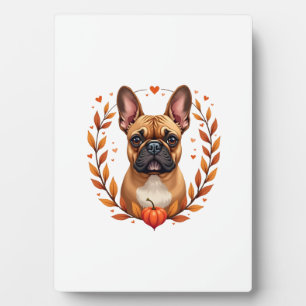 Plaque Photo Bouledogue français vintage avec couronne de feuil