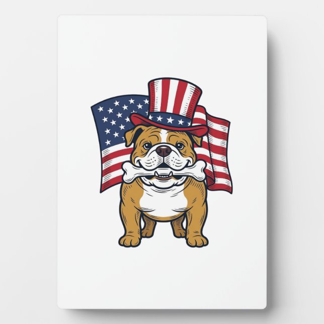 Plaque Photo Bouledogue Patriotique Avec Drapeau Vector Design_ (Devant)