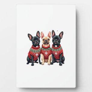 Plaque Photo Bouledogues français de Noël Frenchie de Xmas Chie
