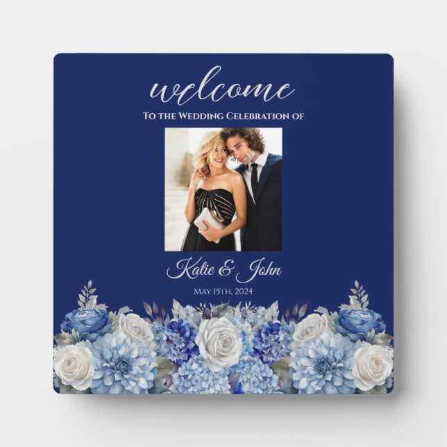 Plaque Photo Bouquet de fleurs bleu aquarelle (Devant)