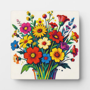 Plaque Photo Bouquet de fleurs sauvages vibrant Art populaire