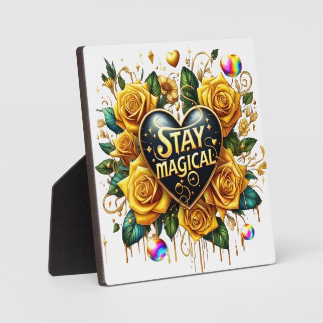 Plaque Photo Bouquet enchanteur de Roses d'or et de coeur (Recto)