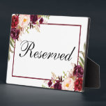 Plaque Photo Bourgogne Floral Réservé Mariage 5x7 Tableau<br><div class="desc">Aquarelle Floral Bourgogne Marsala Mariage Réservé 5x7 Table Plaque</div>