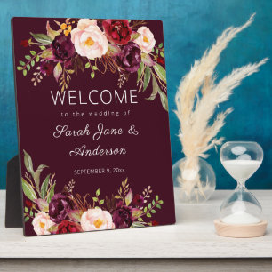 Plaque Photo Bourgogne Marsala Affiche de bienvenue Florale