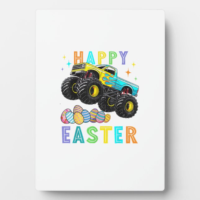 Plaque Photo Boys Happy Easter Monster Truck Easter Eggs Toddle (Devant)