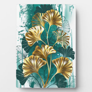 Plaque Photo Branche avec Feuilles d'or Ginko Biloba